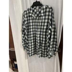 J Jill Green Blue Plaid Button Up Pleated Front Peasant Tunic Top Sz L Pockets